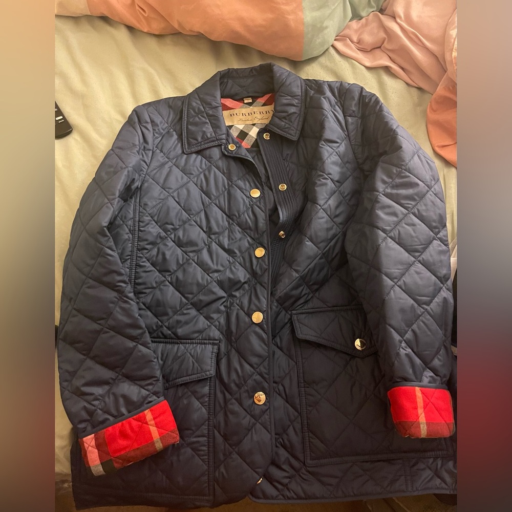 Burberry quilted jacket navy and red